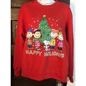 Vintage 90s 2000s Peanuts Crewneck Sweatshirt Size Medium Happy Holidays